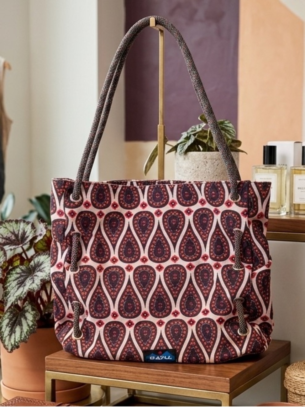 KAVU Canvas Rope Strap Tote Bag - Paisley Teardrop Print EUC